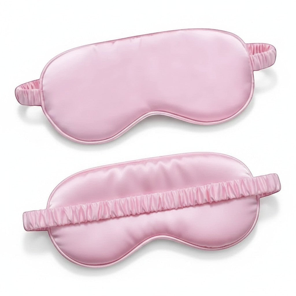 LashDestination soft pink satin sleep mask with elastic strap for comfortable blackout rest