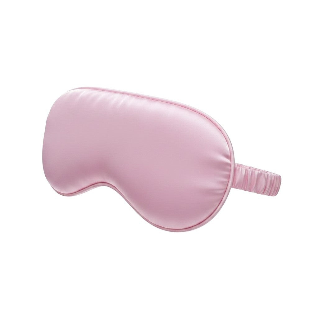 LashDestination soft pink satin sleep mask with a comfortable elastic strap for light blocking and travel